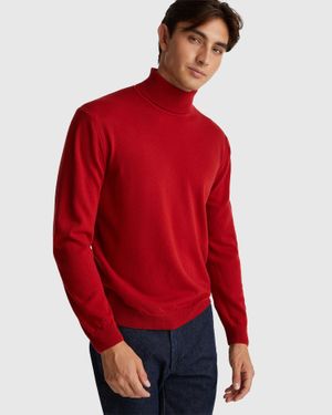 Benetton Benetton, Col Roulé Bordeaux En Pure Laine Mérinos, Taille, Bordeaux, Homme - Rouge