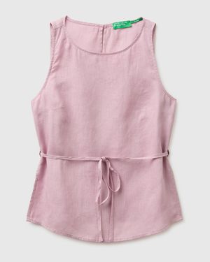 Benetton Benetton, 100% Linen Tank Top With Strap - Pink