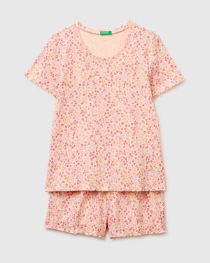 Benetton Benetton, Pyjama Court À Motifs Côtelés, Taille, Rose Pâle, Femme