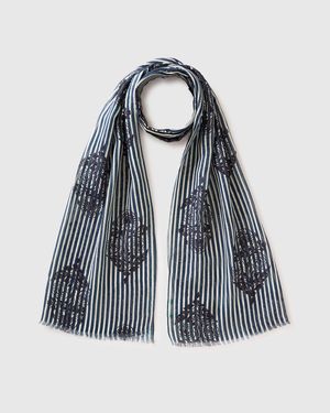 Benetton Benetton, Écharpe En Lin Mélangé À Motifs, Taille, Noir, Femme