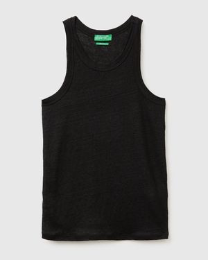 Benetton Benetton, Camiseta Sin Mangas De Lino Puro, Talla, Negro, Mujer