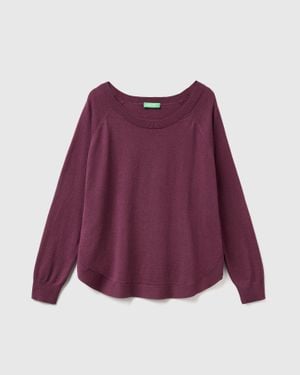 Benetton Benetton, Pull Évasé En Laine Mélangée, Taille, Prune, Femme - Violet