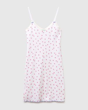Benetton Benetton, Camisón Estampado Con Tirantes, Talla, Blanco, Mujer - Negro