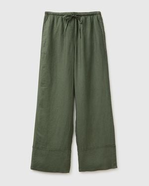 Benetton Benetton, 100% Linen Cuffed Trousers - Green