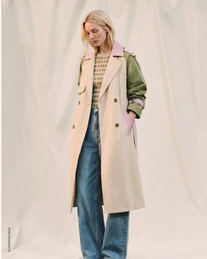 Benetton Benetton, Colour Block Trench Coat With Belt - Black