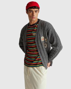 Benetton Benetton, Stranger Things Strickjacke Aus Reiner Wolle, Größe, Dunkelgrau, Herren - Schwarz