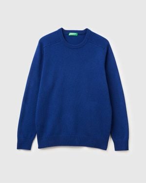 Benetton Benetton, Rundhalspullover Aus Reiner Merinowolle, Größe, Blau, Herren