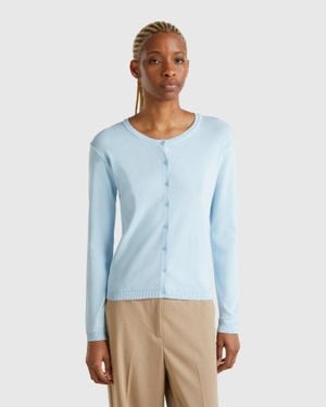 Benetton Benetton, Pure Cotton Crew Neck Cardigan - Blue