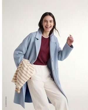 Benetton Benetton, Abrigo Largo De Mezcla De Lana, Talla, Azul Claro, Mujer