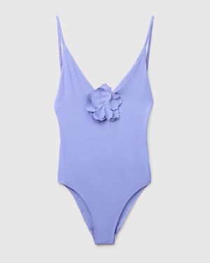 Benetton Benetton, Traje De Baño De Una Pieza Con Aplicación De Flores, Talla, Lavanda, Mujer - Negro
