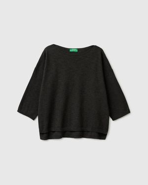 Benetton Benetton, Boxy Fit Linen Blend Jumper - Black