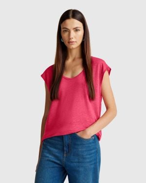 Benetton Benetton, Maglietta Scollo Ampio - Rosso