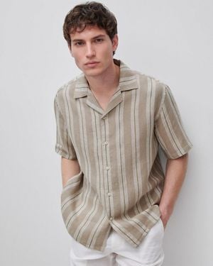 Benetton Benetton, 100% Linen Short-Sleeved Shirt - Black
