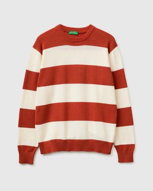 Benetton Benetton, Gestreifter Pullover, Größe, Cremeweiss, Herren - Rot