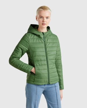 Benetton Benetton, Giubbino Slim Fit Imbottito, Verde, Donna