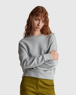 Benetton Benetton, Sweatshirt Aus 100 Baumwolle Mit Logo-Print, Größe, Hellgrau, Damen - Schwarz