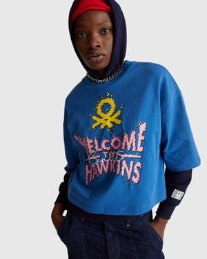 Benetton Benetton, T-Shirt With Stranger Things Print - Blue