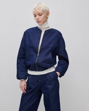 Benetton Benetton, Denim Bomber Jacket With Lurex - Blue