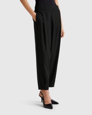 Benetton Benetton, Pantalón Fluido Con Pinzas, Negro, Mujer