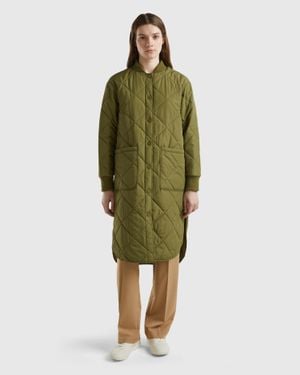 Benetton Benetton, Piumino Lungo Con Imbottitura Leggera, , Verde Militare, Donna