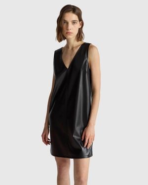 Benetton Benetton, Kleid Mit V-Ausschnitt Aus Beschichtetem Stoff, Größe, Schwarz, Damen