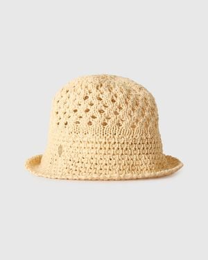 Benetton Benetton, Cappello Alla Pescatora Crochet, Taglia, Bianco Panna, Donna - Nero