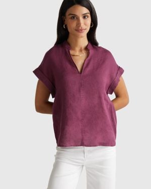 Benetton Benetton, Blusa Con Scollo A V, Taglia, Prugna, Donna - Rosso