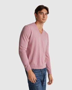 Benetton Benetton, Pull Col V Rose Chiné En Pure Laine Mérinos, Taille, Rose Pastel, Homme - Rouge
