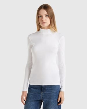 Benetton Benetton, T-Shirt A Manica Lunga Con Collo Alto, Bianco, Donna