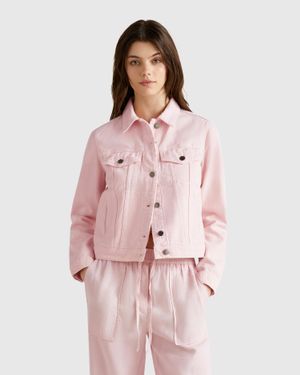 Benetton Benetton, Giubbino Rider Di Jeans, Rosa Tenue, Donna - Nero