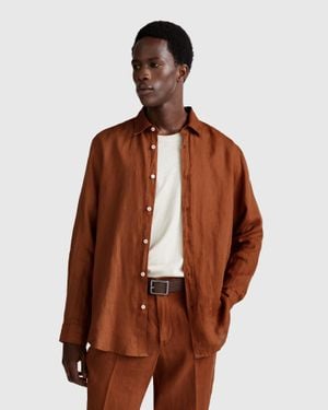 Benetton Benetton, Camisa De Puro Lino, Hombre - Marrón