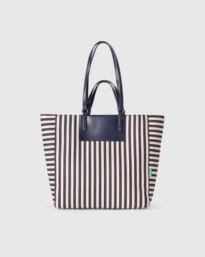 Benetton Benetton, Tote Bag A Righe Blu E Bianche, Blu, Donna - Nero