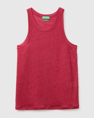 Benetton Benetton, Camiseta Sin Mangas De Lino Puro, Talla, Fresa, Mujer - Rojo