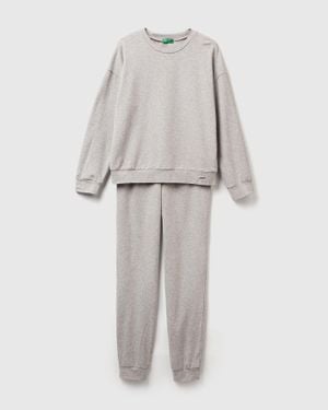 Benetton Benetton, Pijama Cálido De Mezcla De Algodón, Talla, Gris Claro, Mujer - Negro