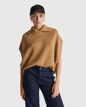 Benetton Benetton, Mantella Con Collo Alto, Taglia, Cammello, Donna - Blu
