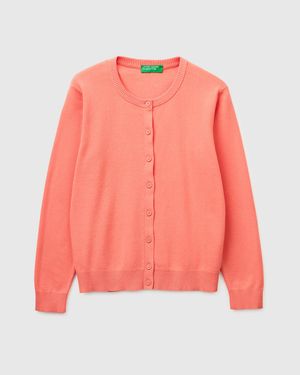 Benetton Benetton, Dunkelblaue Strickjacke Aus Trikotbaumwolle, Größe, Pfirsichrosa, Damen - Pink