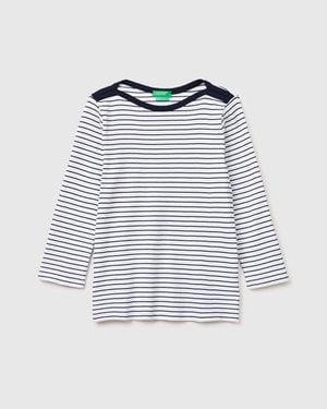 Benetton Benetton, Striped T-Shirt With Boat Neck - Black