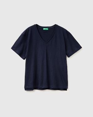 Benetton Benetton, V-Neck T-Shirt - Blue
