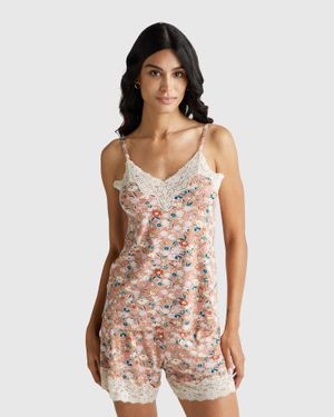 Benetton Benetton, Floral Tank Top With Lace - Black