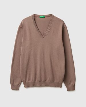 Benetton Benetton, V-Neck Jumper - Brown