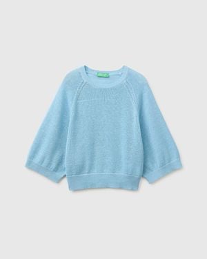 Benetton Benetton, Jersey Extragrande De Mezcla De Lino, Talla, Azul Claro, Mujer