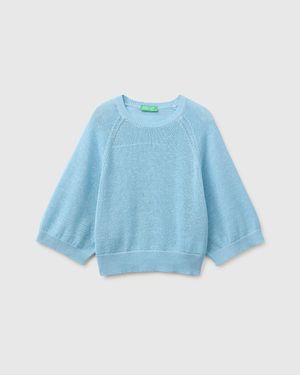 Benetton Benetton, Oversize-Pullover Aus Leinenmischung, Größe, Hellblau, Damen