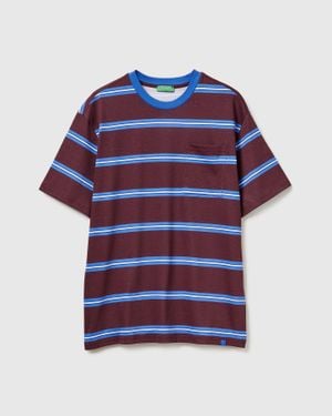 Benetton Benetton, Camiseta De Rayas De Algodón Puro, Talla, Burdeos, Hombre - Negro