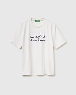 Benetton Benetton, T-Shirt With Embroidered Writing - Black