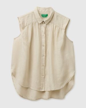 Benetton Benetton, 100% Linen Sleeveless Blouse - Natural