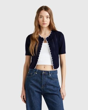 Benetton Benetton, Cropped Perforated Cardigan - Blue