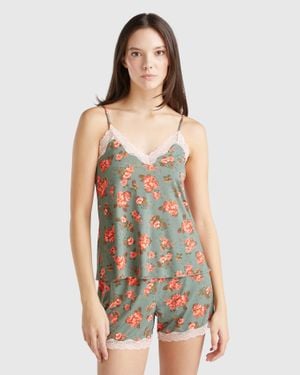 Benetton Benetton, Tank Top With Lace And Floral Print, , Light - Black