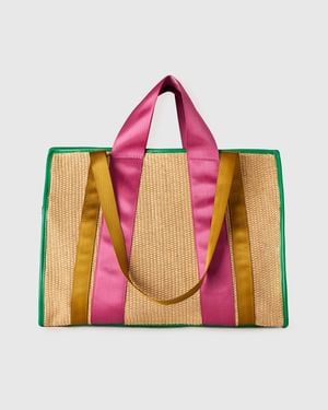 Benetton Benetton, Maxi Sac Cabas En Raphia, Taille, Femme - Noir