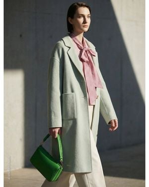 Benetton Benetton, Abrigo Largo De Mezcla De Lana, Talla, Verde Claro, Mujer