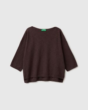 Benetton Benetton, Boxy Fit Linen Blend Jumper - Black
